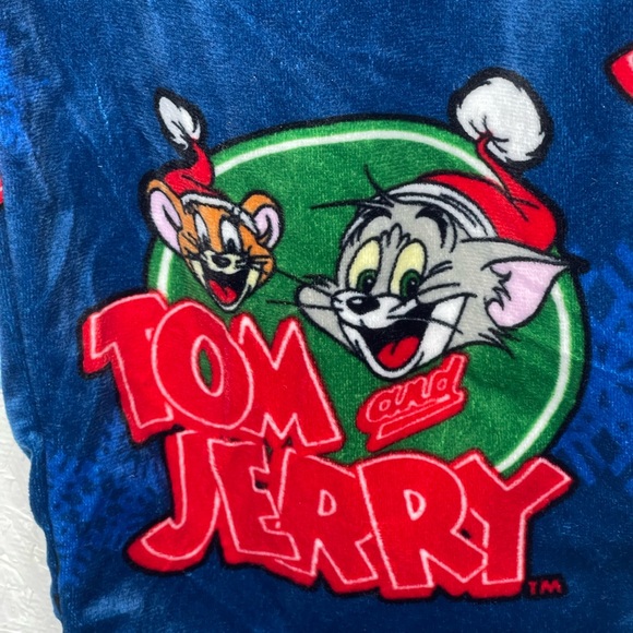 Tom & Jerry Fleece Pajama Pants Blue Cartoon Lounge Christmas Holiday Size XLG - Picture 4 of 6